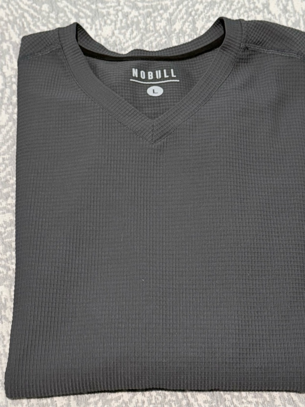 NOBULL /// Men's V-Neck Thermal Waffle Long Sleeve Top - Charcoal Gray - Large - Picture 6 of 6